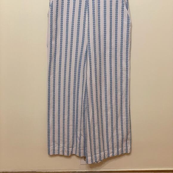 BCBGeneration 4 jumpsuit coastal grandma linen bow stripe beach white blue - Picture 3 of 8